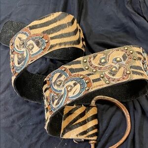 Kippys Zebra Print Belt with Blue and Brown Embellishments